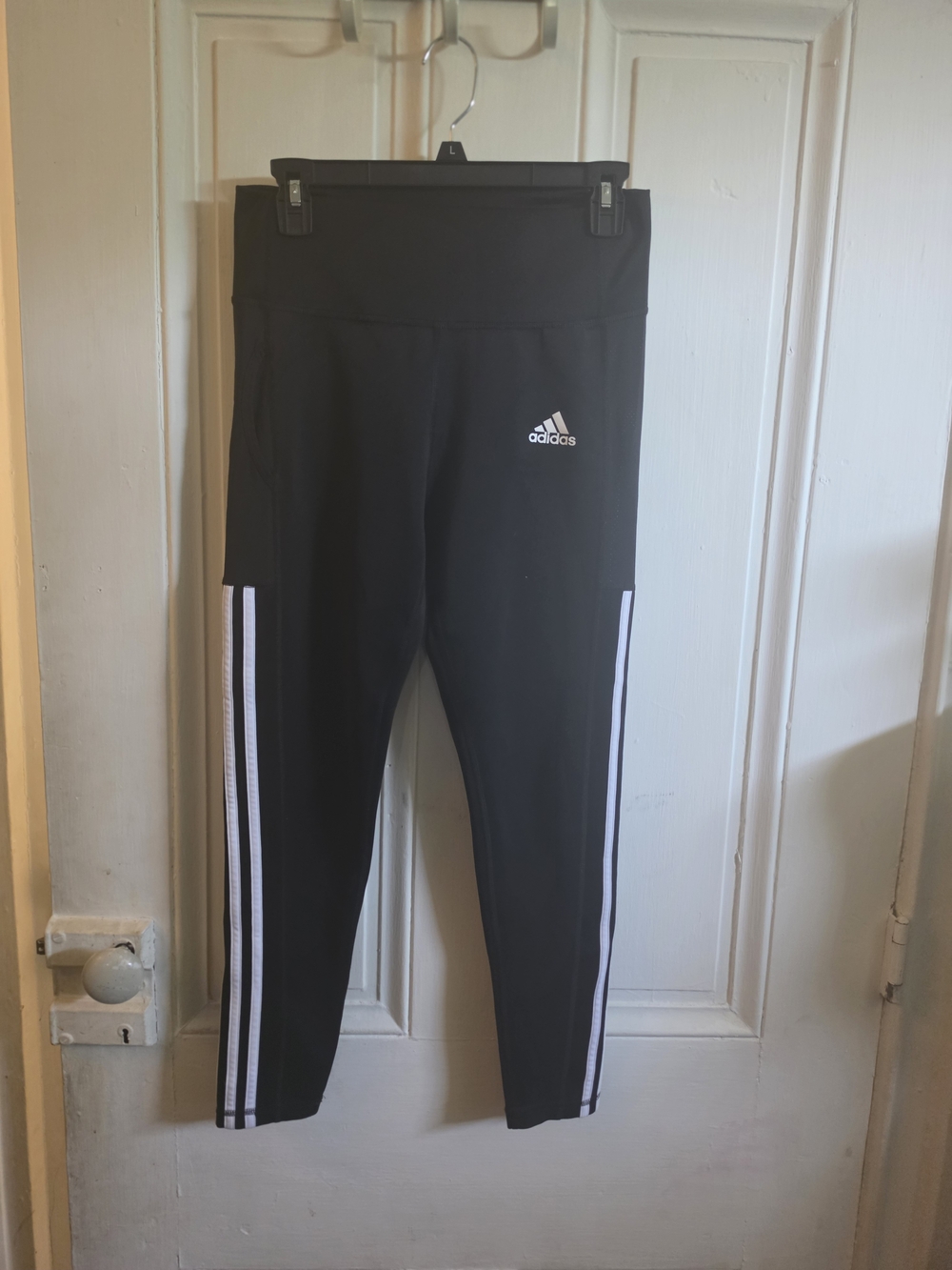 Adidas Black Performance Leggings with White Stripes